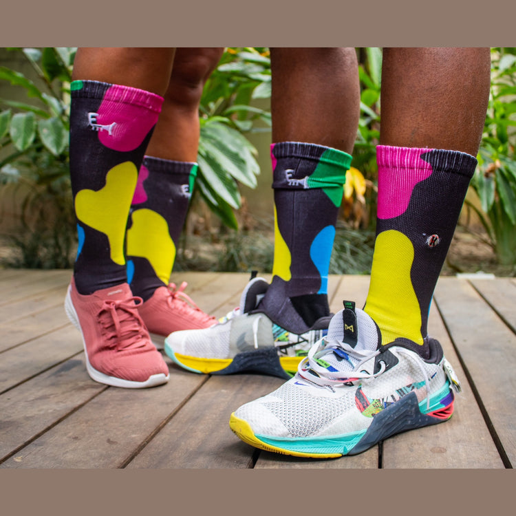 socks-black-charles logo with color splatters